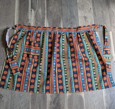 Vth 70s Retro Half Apron Cotton Colorful Bright Stripe Flower Pocket Kitch  picture