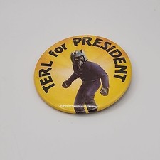 L Ron Hubbard Fiction Mission Earth Terl For President Vintage Pinback Button picture
