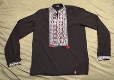 Ukrainian Vyshyvanka Men's Black Sorochka M Red White Geometric Embroidery picture