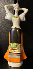 Vintage Aquincum Budapest Porcelain Figurine Hungarian Matyo Folk Lady 9.5