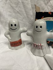 Vintage Halloween Ghost Salt & Pepper Shakers Hermitage Pottery 1996  picture