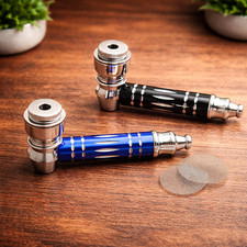 2PK All Metal Smoking Pipe with Lid Tobacco Pipe Black Blue Finish Gift Box picture