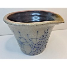 Helen Berg Salmon Falls 1980s HB Stoneware Batter Bowl Bear Christmas Tree *Chip picture