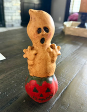 Signed Titled Folk Art Ghost Chalkware Figure “Eek” by Lea 1995 Halloween picture