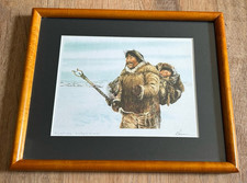 Breen Bergstrome Hunting Expedition Teak Frame Canadian Signed Inuit Art Print picture