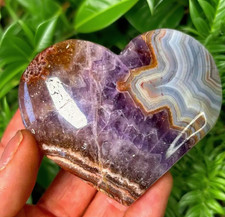 Mexican Amethyst Crazy Lace Agate Heart Palm Stone Healing Crysatl Decor Gifts picture