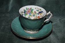 Aynsley PEMBROKE 2902 Turquoise/Mint/Aqua Tea Cup & Saucer Bone China England picture