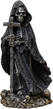 Halloween Skeleton Statue - Gothic Decor with Skull Resin Art Sculpture, Cross C picture