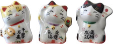 Set of 3 Mini Japanese Ceramic Maneki Neko Lucky Fortune Cat picture