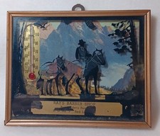 Vintage 1954 Burkholder Barber Shop Red Lion PA Cowboy Silhouette Thermometer picture