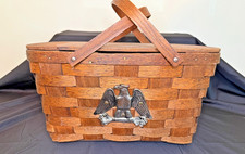 Handmade Rare Vintage Putney Basketville Vermont Picnic Basket American Eagle picture