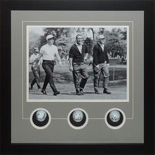 Jack Nicklaus, Arnold Palmer And Gary Player Autographed Golf Ball Shadowbox Del picture