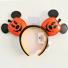 Disney Parks Minnie Ears Halloween Pumpkin Ears Jack O' Lantern Headband NWT picture