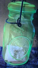 Vtg Ball Blue Mason Jar GLOWS Bicentennial Quart 1776-1976 Wire Bale Manganese  picture