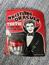 NOS VINTAGE Franco's Deluxe Dracula Teeth Whistle Halloween Accessory Card picture