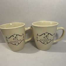 Coffee Mugs- Godiva Chocolatier Set of 2 Ivory & Black Logo picture