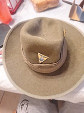 Vintage Australian Military Forces Felt Slouch Hat With Badge And Leather Strap picture