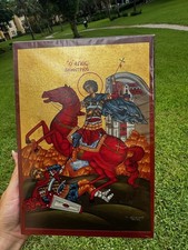 Saint Demetrios of Thessaloniki Orthodox Icon Flat Wood 18kt Gold Leaf picture