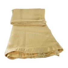 VTG Golden Dawn JC Penney Yellow Wool Blanket Satin Binding Cottagecore 80x96” picture