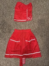1950s Homemade Half Apron With Matching Pioneer Hat Red And White Polka Dots picture