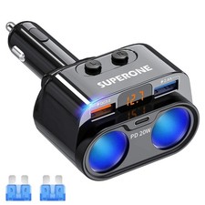 SUPERONE 200W 2-Socket Car Cigarette Lighter Splitter 20W PD QC 3.0 USB 12V 24V picture