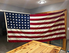 Vintage 48 Star American Flag 5x9.5 Ft Valley Forge Sewn Cotton c. 1942-1959 WWI picture