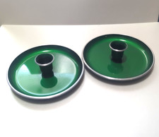 Vintage Emalox Norway Mid Century Modern Green Pair Of Candle Stick Holders picture
