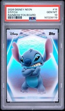 2026 Topps Disney Neon Stitch #14 Rainbow Foil Board PSA 10 POP 2 picture