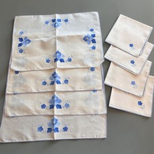 Vintage Blue Floral Placemat & Napkin Set 4 Applique Embroidered Table Linens picture