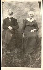Elderly couple Posing in Front of Quilt - Quilting c1910 RPPC Postcard bhn picture