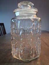 VTG L.E. Smith Clear Glass Canister Storage Container Imperial Atterbury Scroll picture