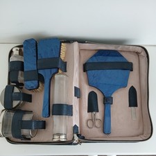 Vintage Blue Vanity Grooming Set Mirror Brushes  Glass Bottles  picture