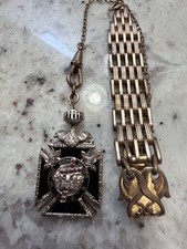 RARE Vintage 10k Gold Masonic Knight Templar Jeweled Black Onyx Fob Pendant .4oz picture
