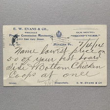 1914 Postal Card E W Evans & Co Produce Richmond VA To Bumpass Coop VA Coops picture