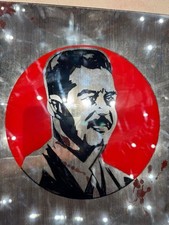 Rare Saddam Hussein Portrait Painted on Glass Mirror – Unique Historical Artwork picture