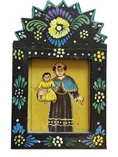 VTG Mexican Folk Art Wooden Shrine Retablo Saint Anthony Jesus Child Painting picture