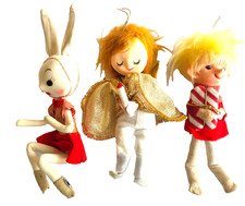 3 Vintage Felt ELF Ornaments, Posable Bendable Limbs,_Angel,Elf,Bunny_7