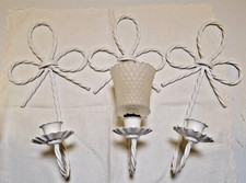 Vintage White Bow Twisted Metal Rope Candle Holder Wall Sconces- Set of 3 picture