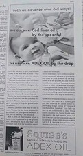 1936 Squibb's Adex Oil Cod liver oil by spoonful, smiling baby vintage ad picture