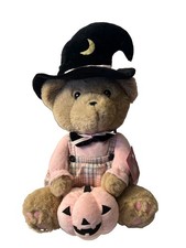 Pink Halloween Teddy Bear in Witch Hat with Weighted Bottom 17 inch NEW Tags picture