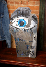 Vintage Tombstone Eyeball Eye Slate Sign Creepy Optometrist Halloween RIP grave picture