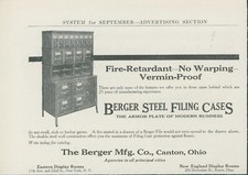 1913 Fire Retardant No Warping Berger Steel Filing Cases Canton Ohio Ad SY1 picture