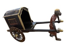 Vintage 22” Painted Metal Monkey Pulling Rickshaw Cart Asian Chinoiserie Rare picture