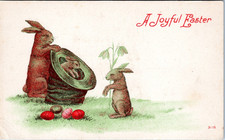 Joyful Easter- Rabbit Magician Pulls Rabbit out of hat - c1907-1915 d/b Postcard picture