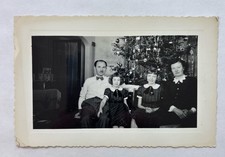 Vintage Photo Christmas Tree Family Fashion Dresses Children Dad Mom B&W picture