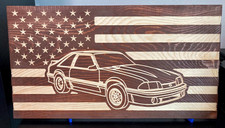 1987-1993 Fox Body Hatchback Mustang Wood Sign: American Flag Garage Decor picture