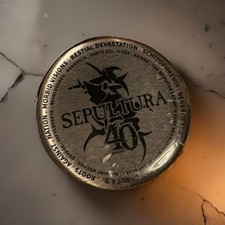 So Rare, Sepultura 40th Anniversary Tour pin badge, Thrash, Alchemy, Poker Carta picture