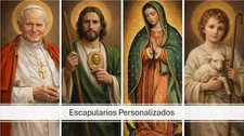 Personalized Catholic Kit Choose Your Saint Scapular Rosary Bracelet Keychain picture