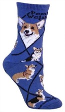 Adult Socks WELSH CORGI PEMBROKE Dog Blue size Womens Medium USA Made picture