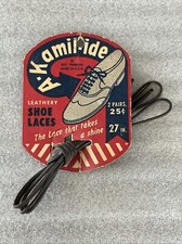 VTG Original 1940s A-Kamil-ide Shoe Lace Display Card 1 Pair Brown Laces NOS picture